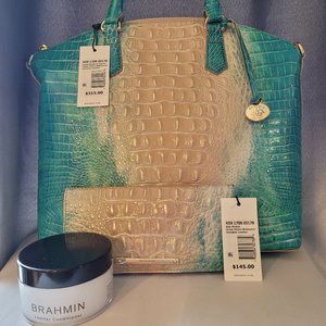 BNWT Brahmin Ocean Duxbury Handbag/Ady Wallet with Leather Cream